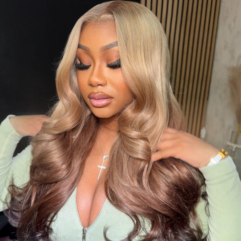 VIYA Full Size™ Glueless 13x6 HD Lace Hairstyles Three Blonde Pink Brown Loose Body Wave Pre Bleached Knots Wig