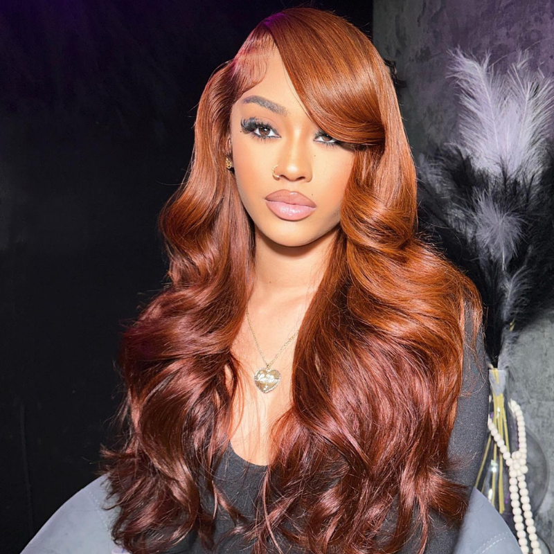 VIYA Full Size™ 13x6 HD Lace Hairstyles Five Brown Orange All Pre Styled Human Hair Wig