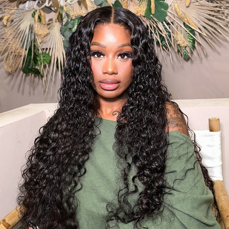 VIYA 5x5 HD Lace Closure Water Wave Wig Natural Black Human Hair Pre Bleached Knots Wig