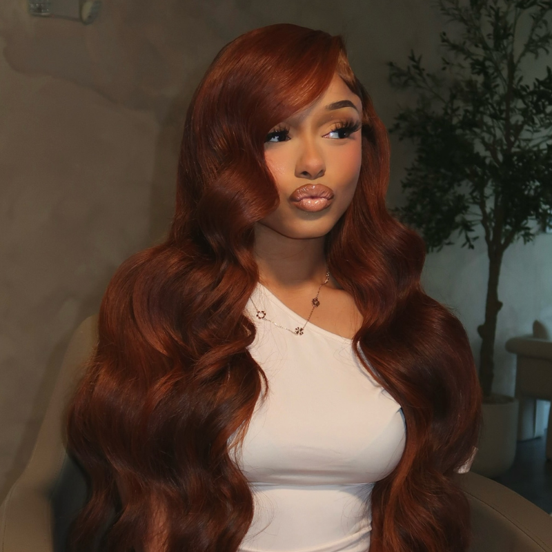 VIYA 13x6 HD Lace Frontal Auburn Red Color Body Wave & Straight Pre Bleached Knots Wig