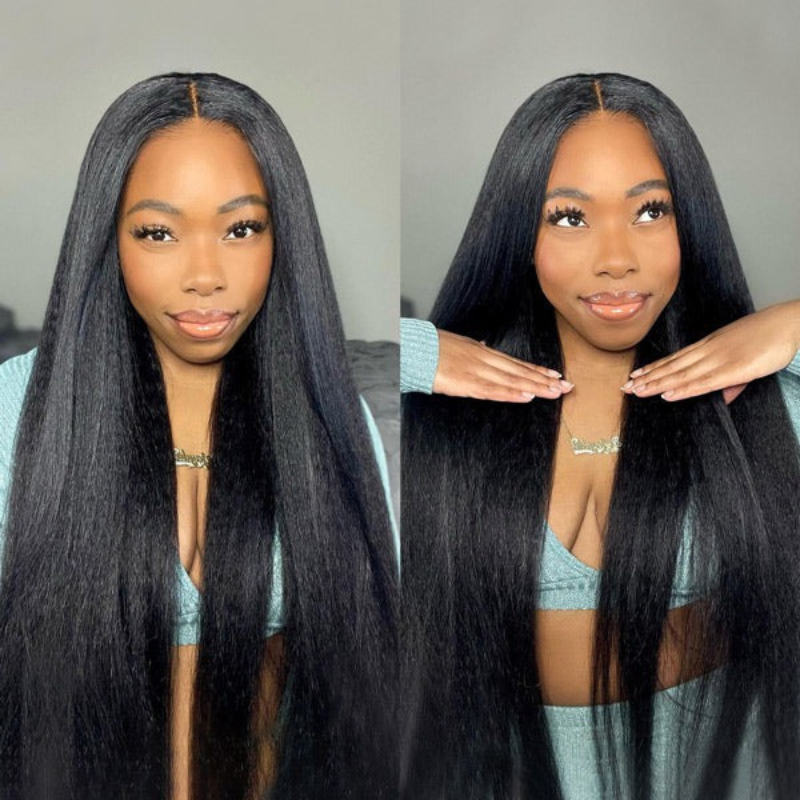VIYA Full Size™ Glueless 5x5 HD Lace Kinky Straight Wig Natural Black All Pre Styled Wig