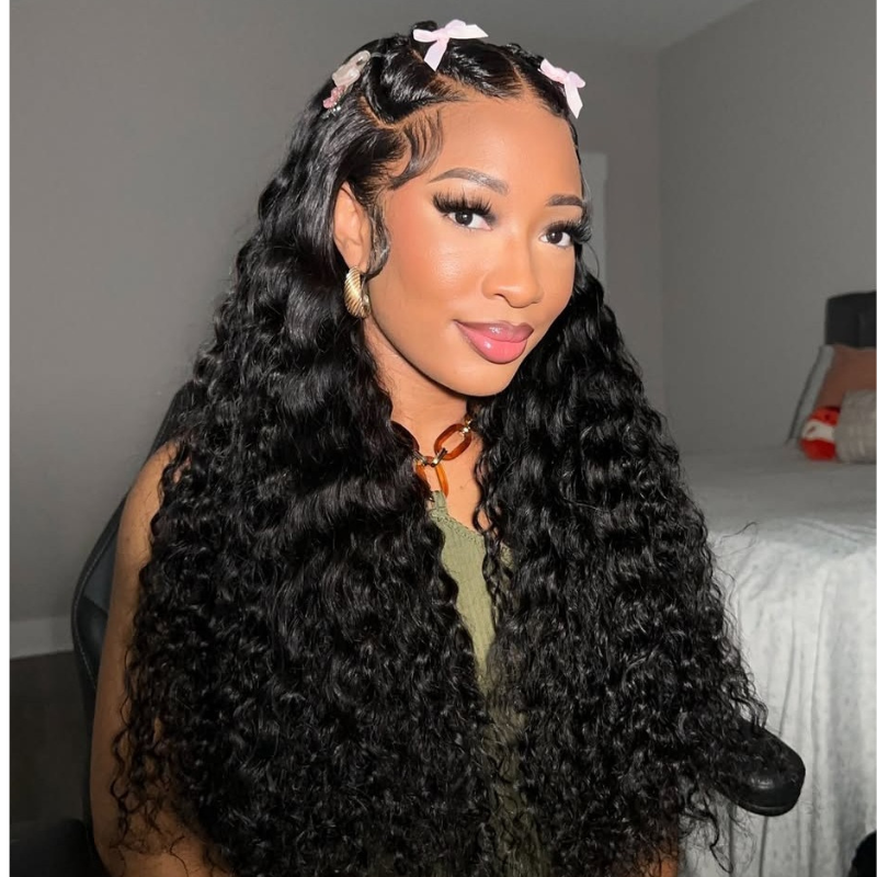 VIYA 13x4 HD Lace Frontal Deep Wave Natural Black Human Hair Pre Bleached Knots Wig