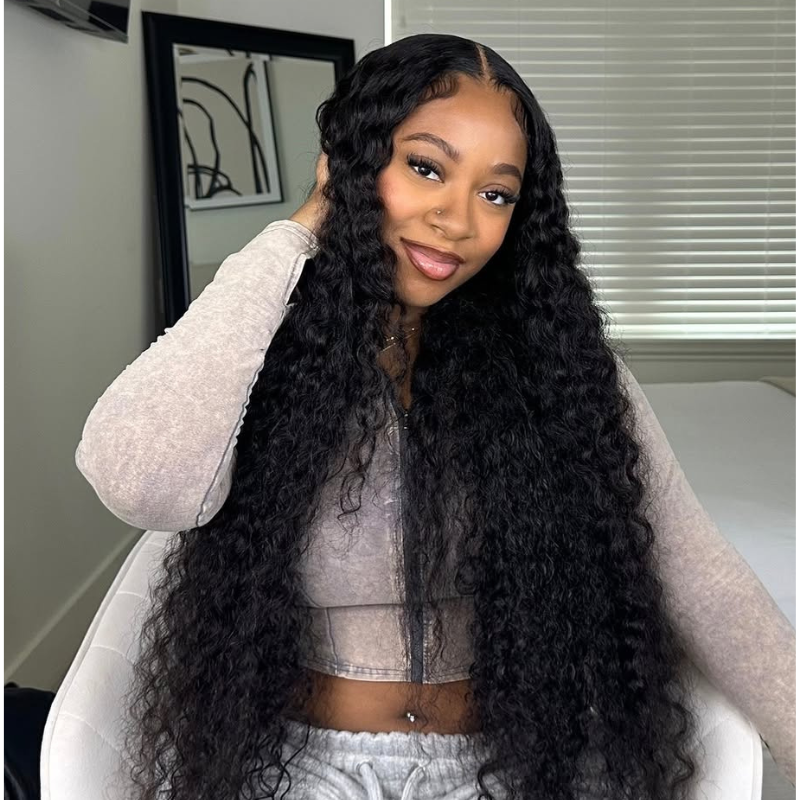 VIYA 13x4 HD Lace Frontal Deep Wave Natural Black Human Hair Pre Bleached Knots Wig