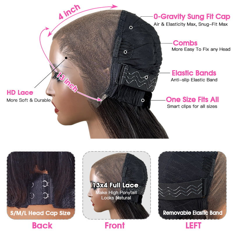 VIYA Full Size™ Glueless 13x4 HD Lace Frontal Pre Bleached Knots Loose Body Wave Natural Black Wig