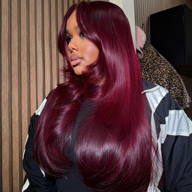 VIYA Body Wave & Straight Burgundy 99J Color 13x6 HD Lace Frontal Human Hair Wig