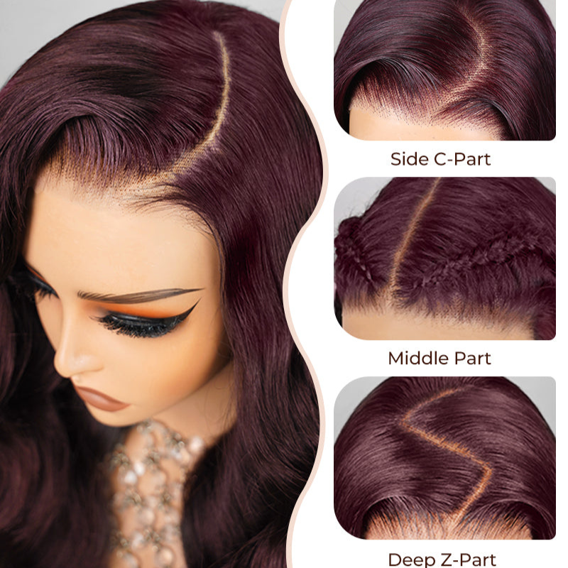 VIYA Body Wave & Straight Burgundy 99J Color 13x6 HD Lace Frontal Human Hair Wig
