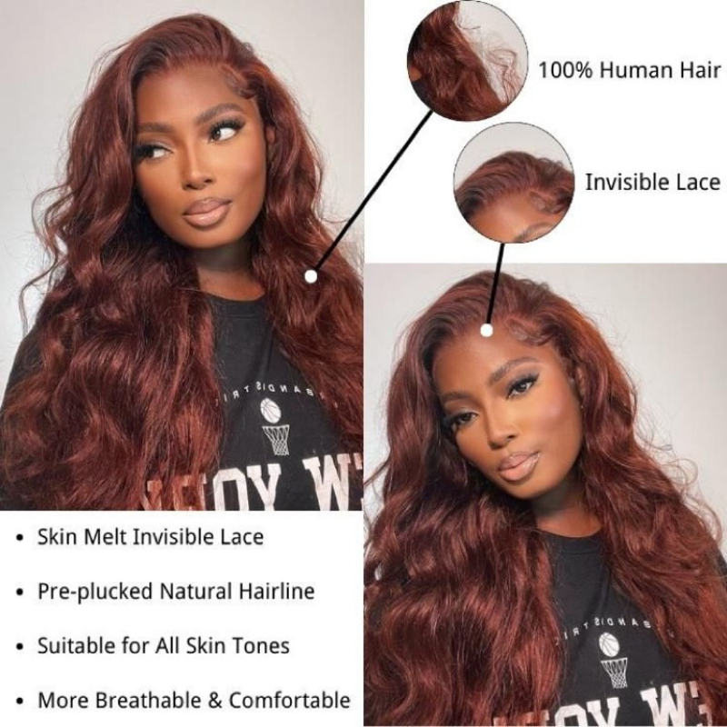 VIYA Auburn Red Color Lace 13x4/13x6 HD Lace Body Wave Pre Bleached Knots Wig