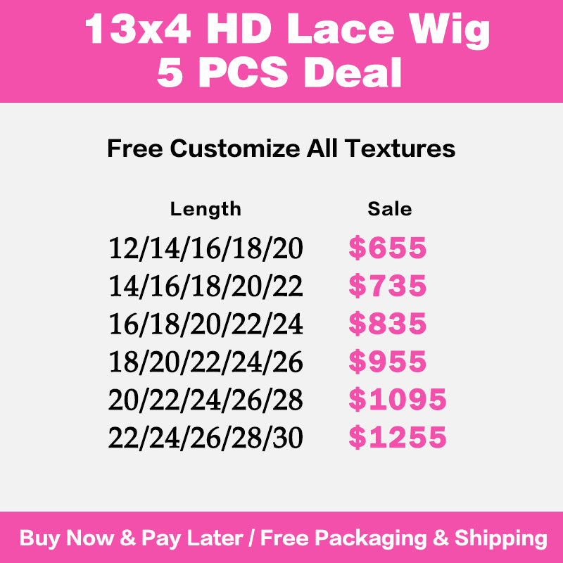 VIYA 5 PCS 13x4 HD Lace Frontal All Pre Styled Natural Black Wig Wholesale Package Deal