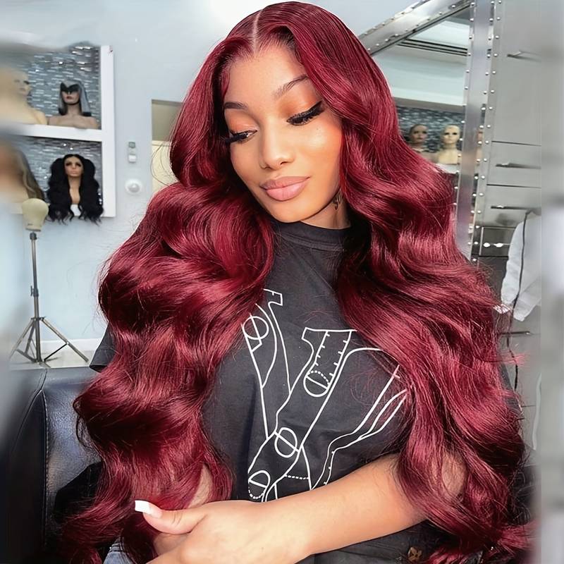 VIYA 13x4 HD Full Lace Frontal Pre Bleached Knots 99J Body Wave Human Hair Wigs