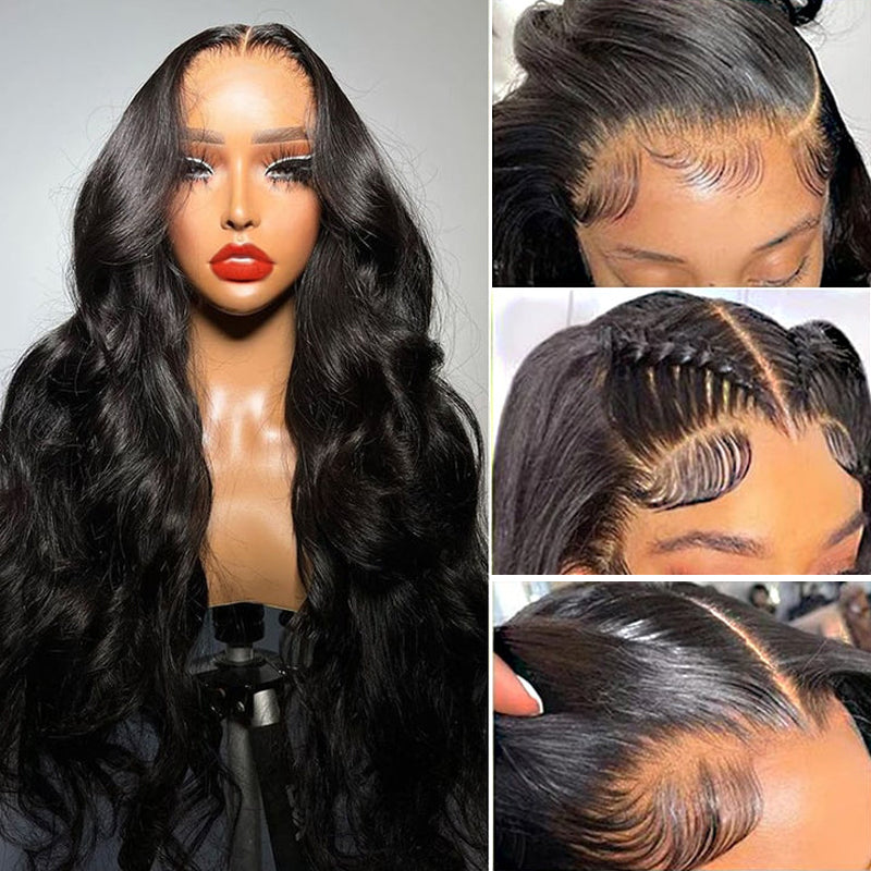 VIYA 13x4 HD Full Lace Frontal Pre Bleached Knots Natural Black Body Wave Human Hair Wigs