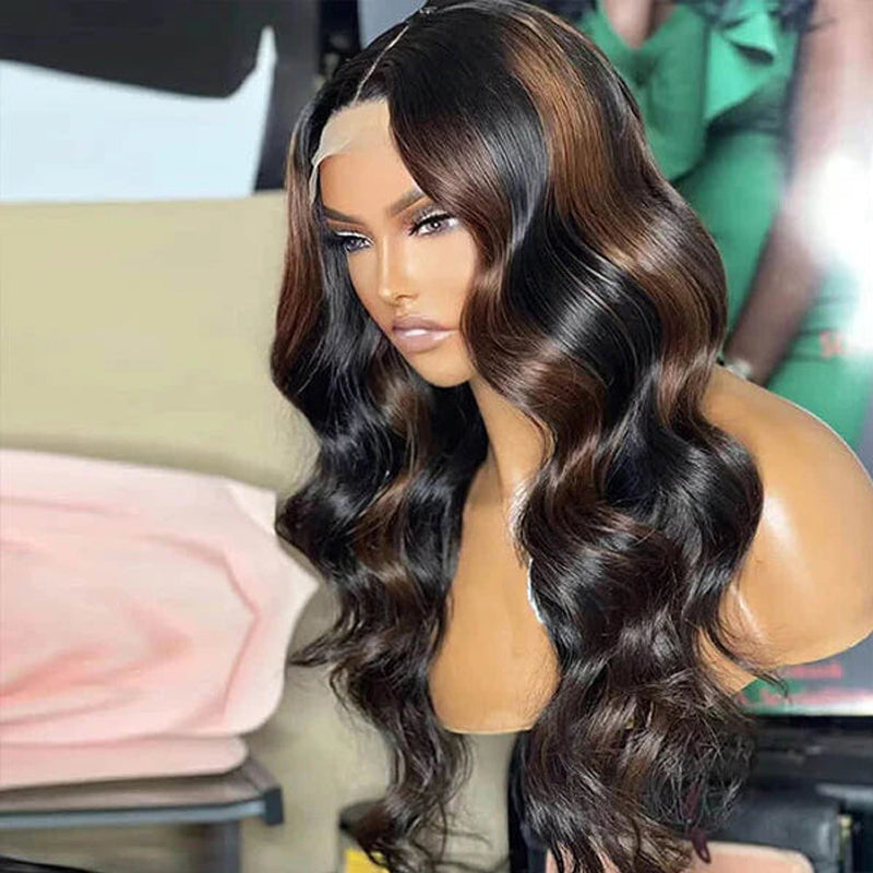 VIYA Loose Body Wave 13x4 Full Lace Frontal Brown Highlight Human Hair Wig Beginner-Friendly