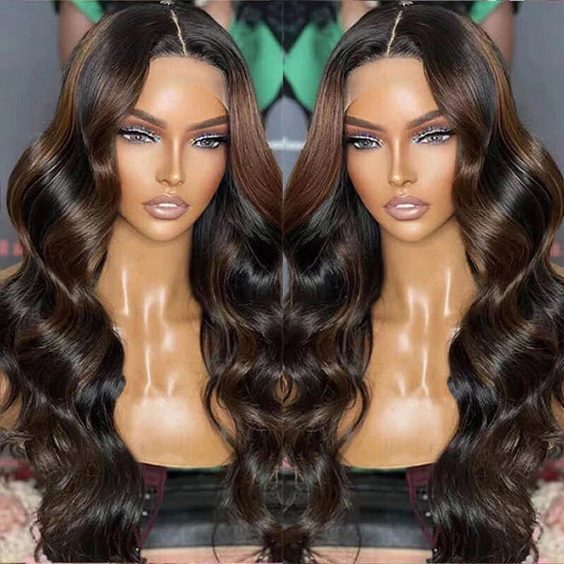 VIYA Loose Body Wave/Straight 13x4 Full Lace Frontal Brown Highlight Upgrade Human Hair Wig Beginner-Friendly