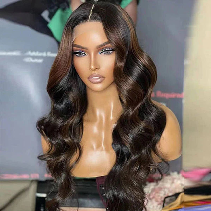 VIYA Loose Body Wave/Straight 13x4 Full Lace Frontal Brown Highlight Upgrade Human Hair Wig Beginner-Friendly