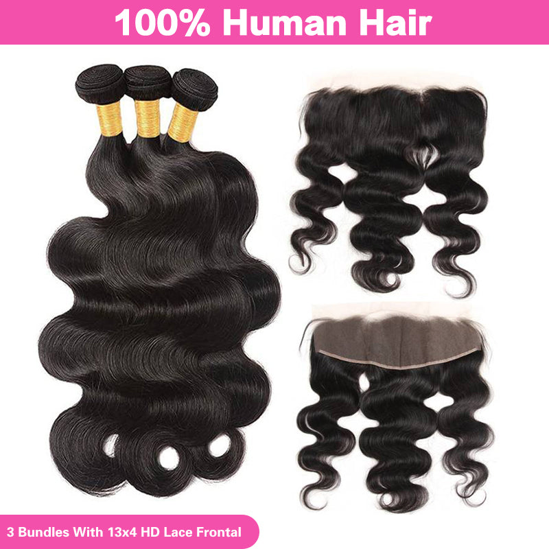 VIYA Body Wave Virgin Hair 3 Bundles With 13x4 HD Lace Frontal Human Hair