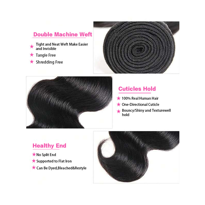 VIYA Body Wave 13x6 HD Lace Frontal With 4 Pcs Bundles Hair Weft Natural Black Human Virgin Hair