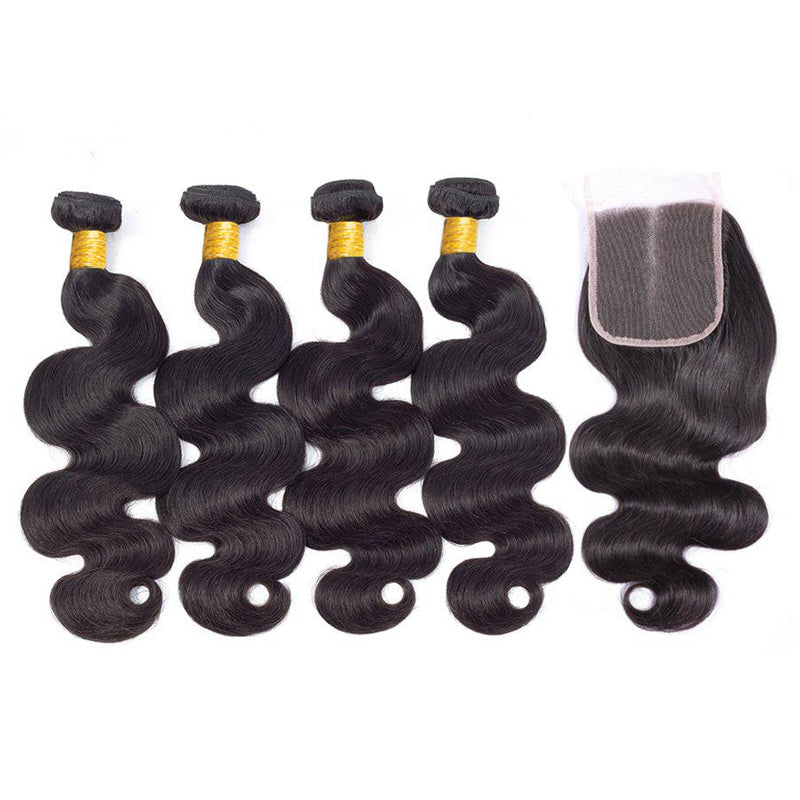 VIYA Body Wave 4 Bundles With 5x5 HD Closure Brazilian Natural Black Human Hair
