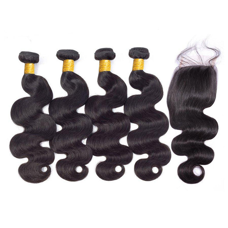 VIYA Body Wave 4 Bundles With 5x5 HD Closure Brazilian Natural Black Human Hair