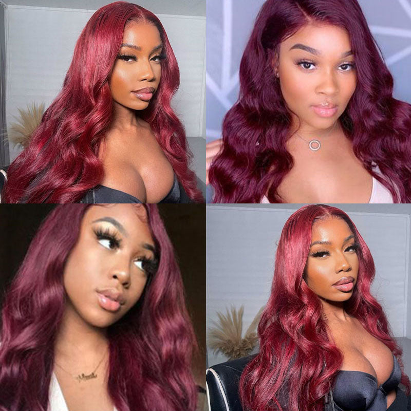 VIYA Body Wave Burgundy 99J Color 13x6 Lace Front Wig Human Hair Wig