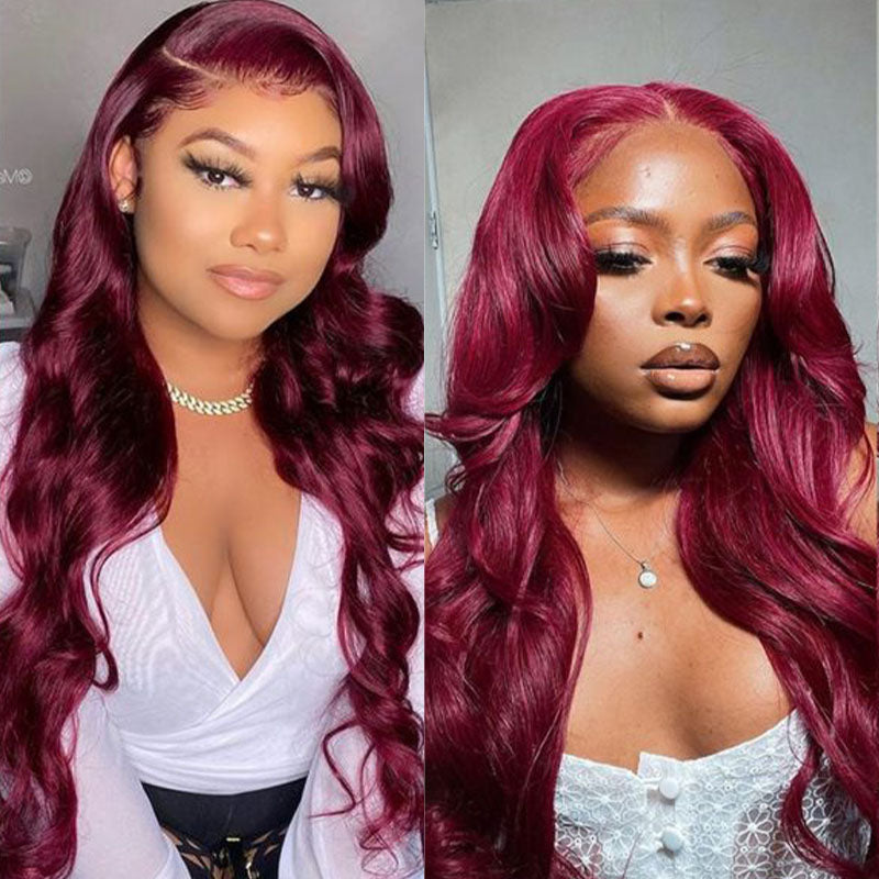 VIYA Body Wave Burgundy 99J Color 13x6 Lace Front Wig Human Hair Wig