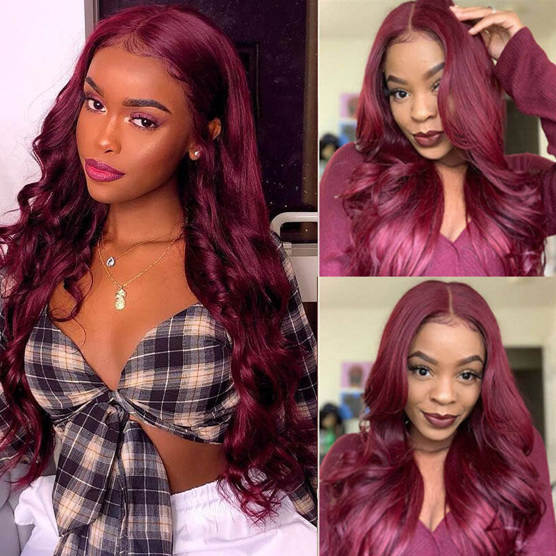VIYA Body Wave Burgundy 99J Color 13x6 Lace Front Wig Human Hair Wig