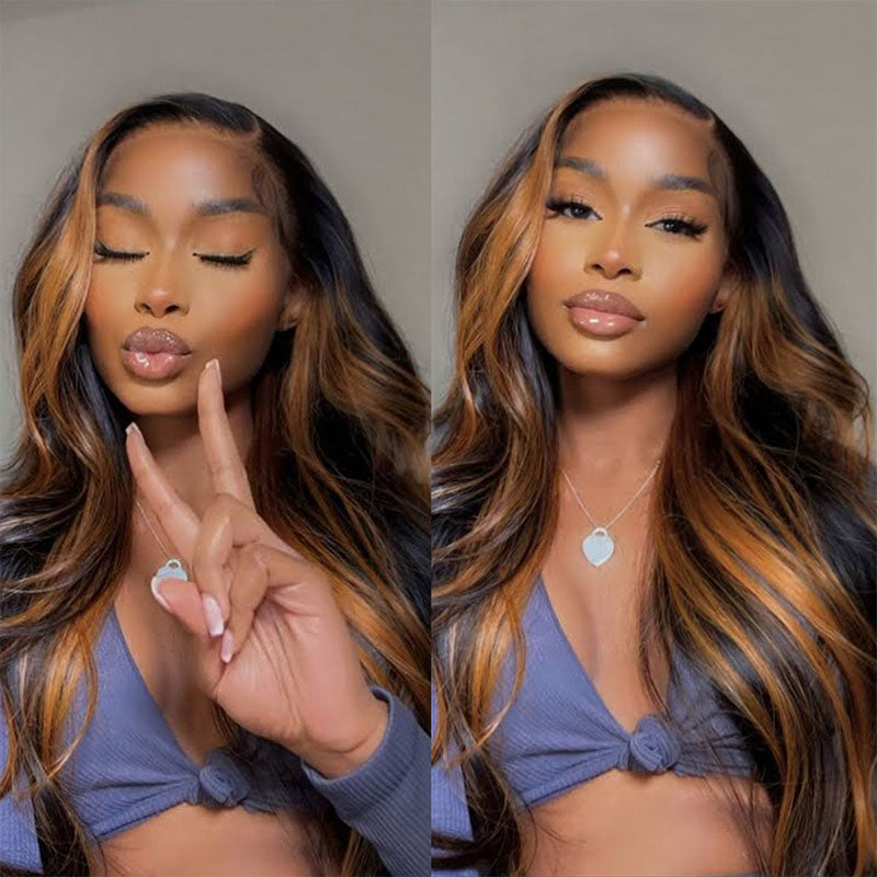 VIYA Body Wave P4/27 Color 13x6 Transparent Lace Front Balayage Highlight Wigs