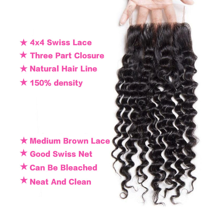 VIYA Curly 3 Pcs Bundles Hair Weft With 5x5 HD Lace Closure Human Virgin Hair