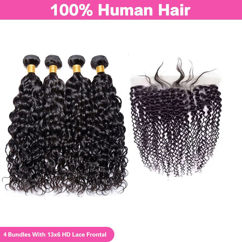VIYA Curly 13x6 HD Lace Frontal With 4 Pcs Bundles Hair Weft Natural Black Human Virgin Hair
