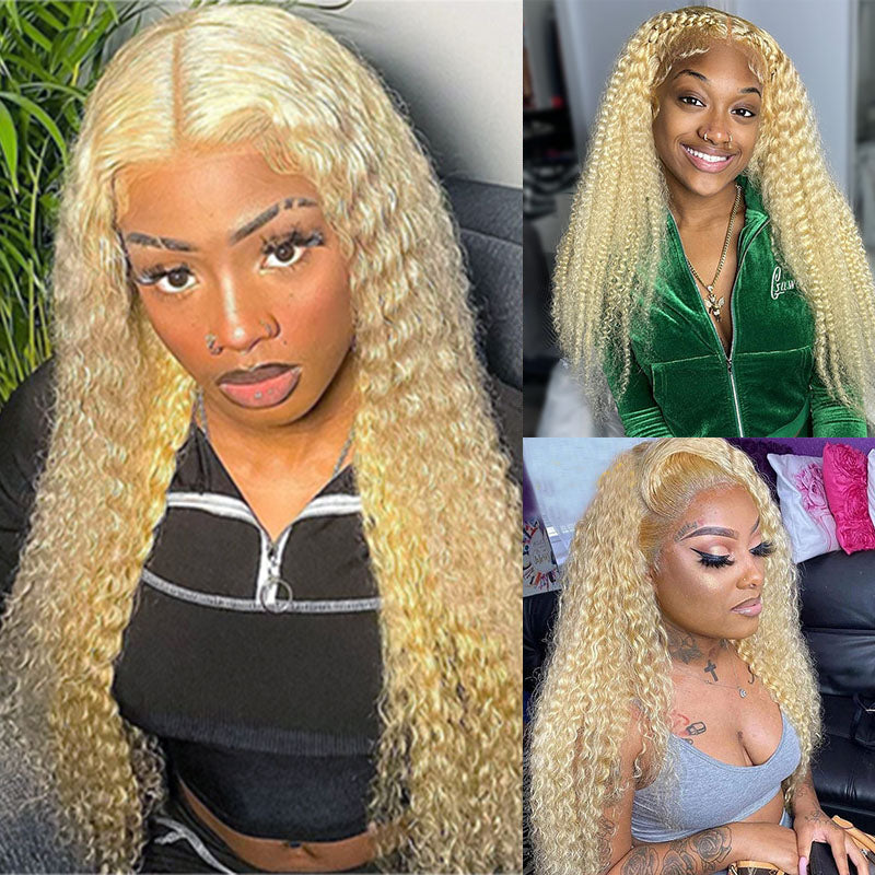 VIYA Curly 613 Blonde Color 13x6 Lace Front Wig Human Hair Wig