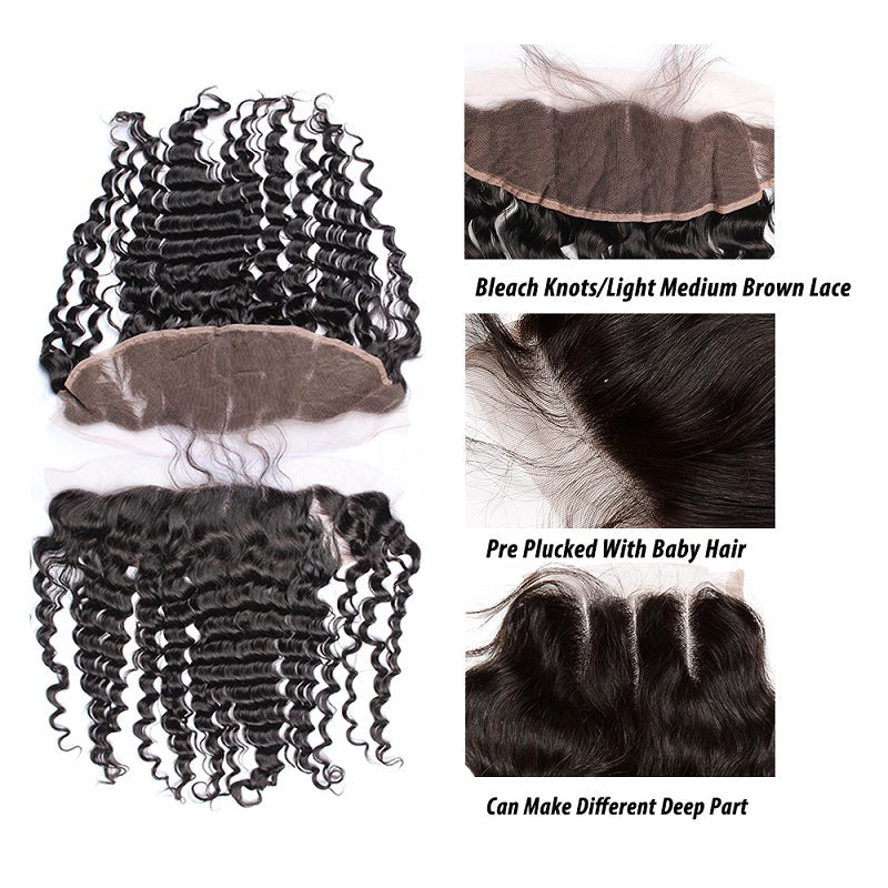 VIYA Deep Wave 3 Bundles Hair Weft With 13x4 HD Lace Frontal Human Hair