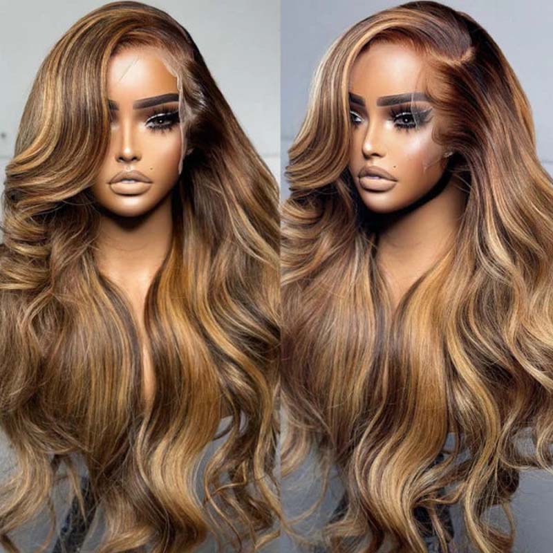 VIYA Pre Bleached Knots 13x4 HD Full Lace Frontal P4/27 Color Body Wave Human Hair Wig