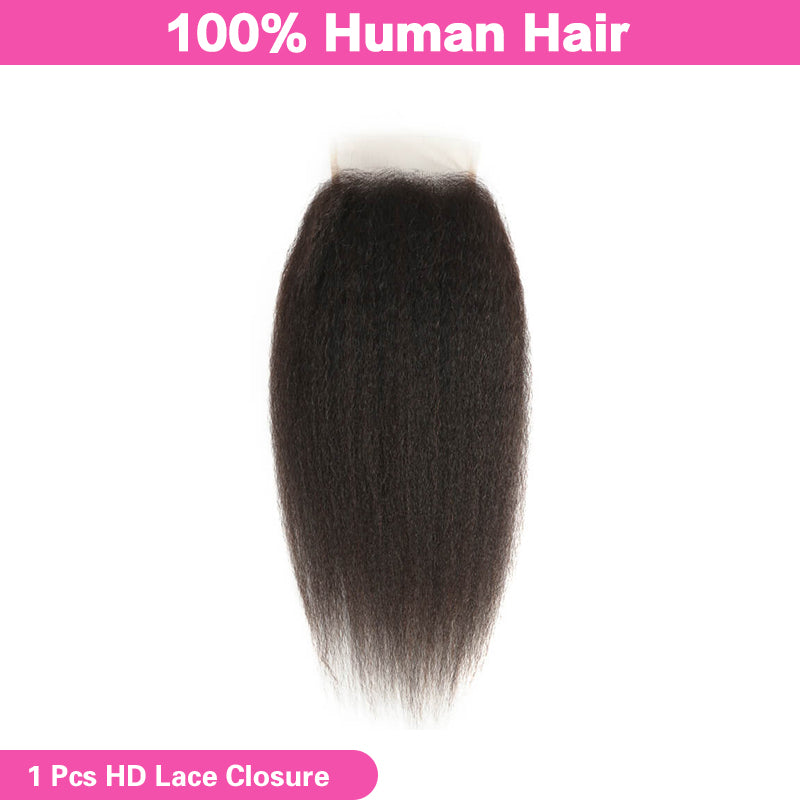 VIYA Kinky Straight 1 Pcs HD Lace Closure Natural Black Human Hair