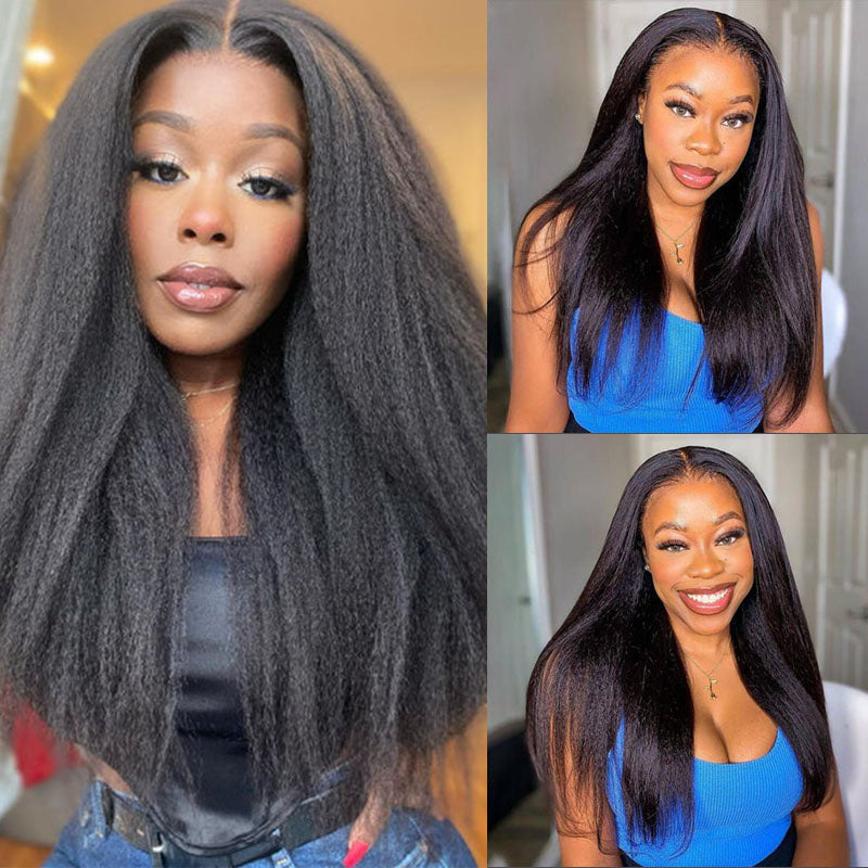 VIYA Kinky Straight 5x5 Lace Closure Wig Natural Black Human Hair Wig