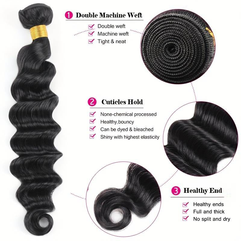 VIYA Loose Deep Wave 1 Pcs Bundle Natural Black Human Virgin Hair