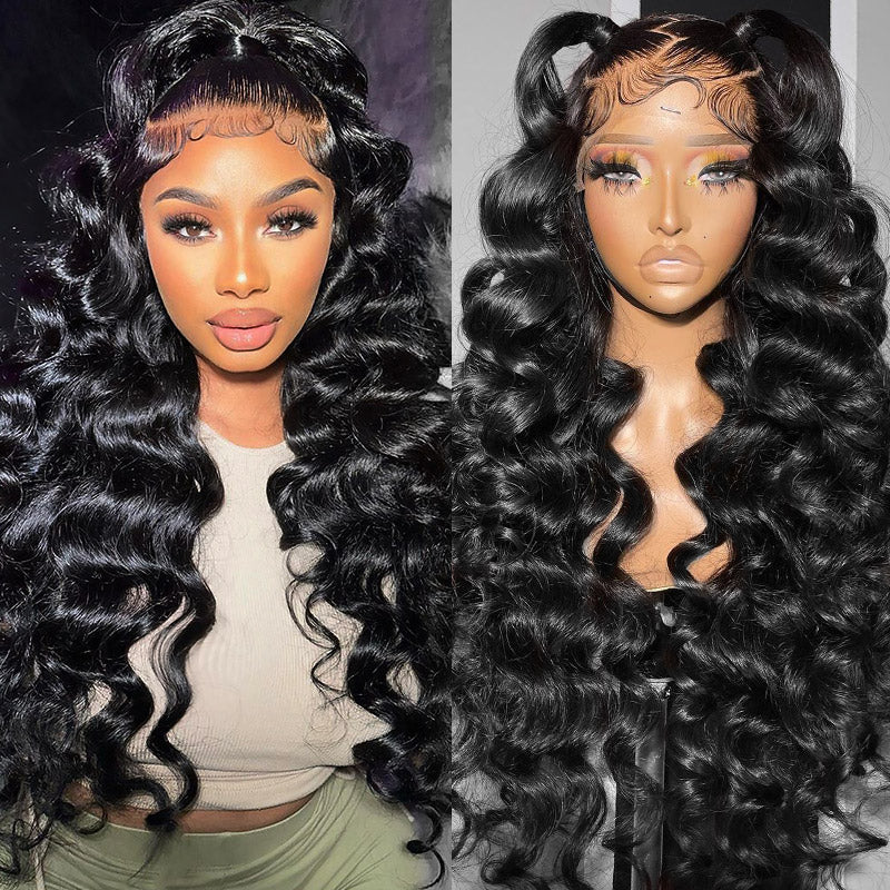 VIYA 13x4 HD Full Lace Frontal Loose Deep Wave Wig Natural Black Human Hair Pre Bleached Knots Wig