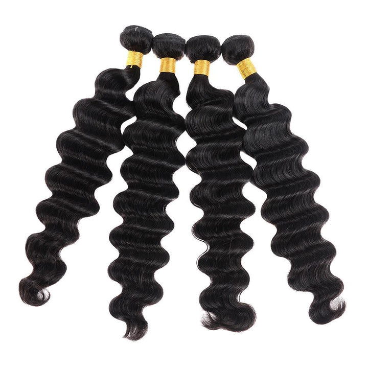 VIYA Loose Deep Wave 4 Pcs Bundles Hair Weft With 13x4 HD Lace Frontal Natural Black Human Virgin Hair