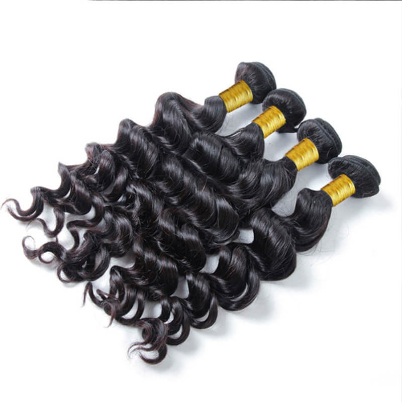 VIYA Loose Deep Wave 4 Pcs Bundles Hair Weft With 13x4 HD Lace Frontal Natural Black Human Virgin Hair