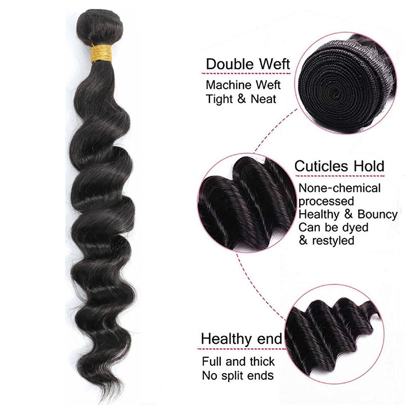 VIYA Loose Deep Wave 4 Pcs Bundles Hair Weft Natural Black Human Virgin Hair