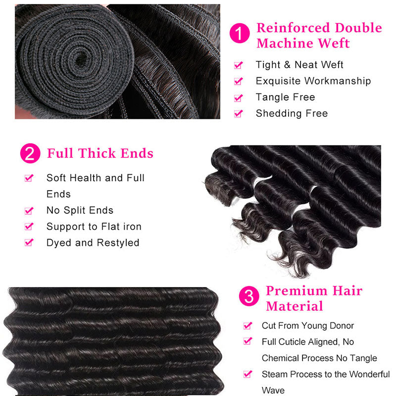 VIYA Loose Deep Wave 4 Pcs Bundles Hair Weft Natural Black Human Virgin Hair