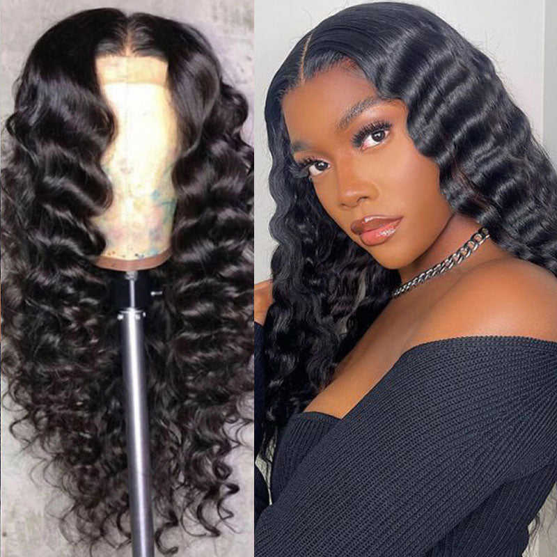 VIYA Loose Deep Wave 4x4 Lace Closure Wig Natural Black Human Hair Wig