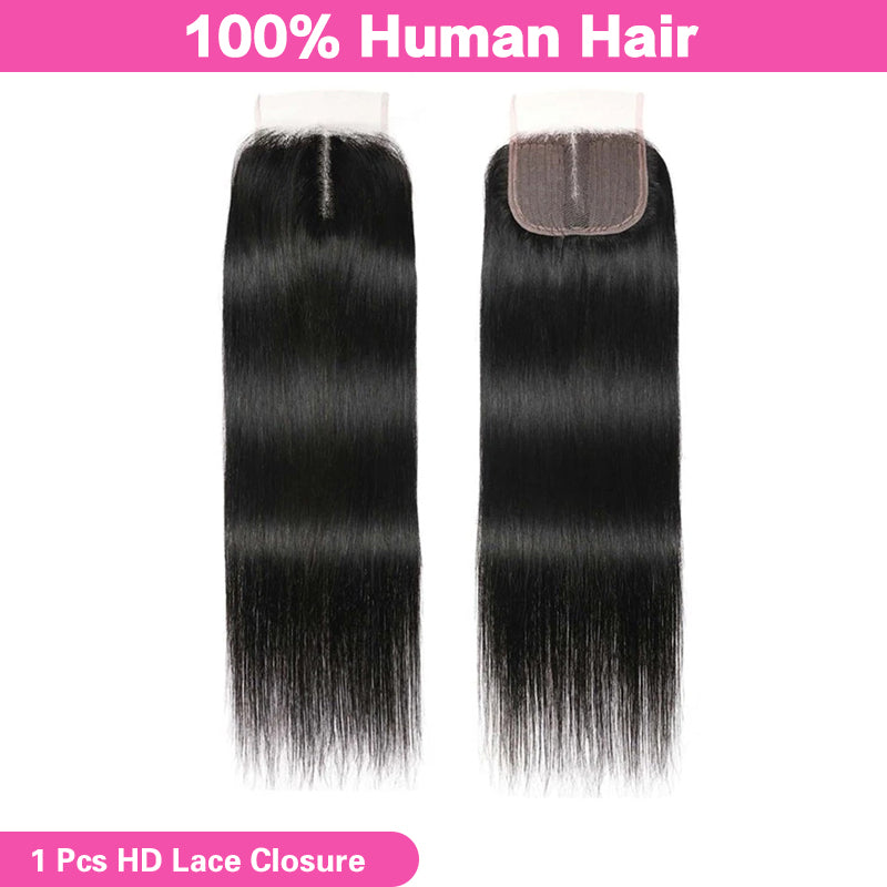 VIYA Straight 1 Pcs HD Lace Closure Natural Black Human Virgin Hair