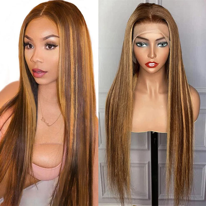 VIYA Balayage Highlight P4/27 Color 13x4 Lace Frontal Straight Human Hair Wig