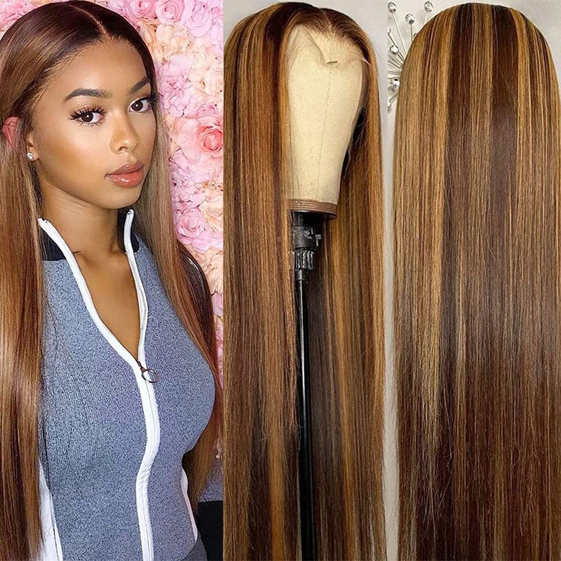 VIYA Balayage Highlight P4/27 Color 13x4 Lace Frontal Straight Human Hair Wig