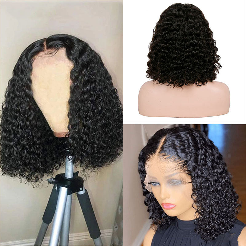 VIYA Water Wave Lace Bob Wig 10-16 Inches Natural Black Human Hair Wig