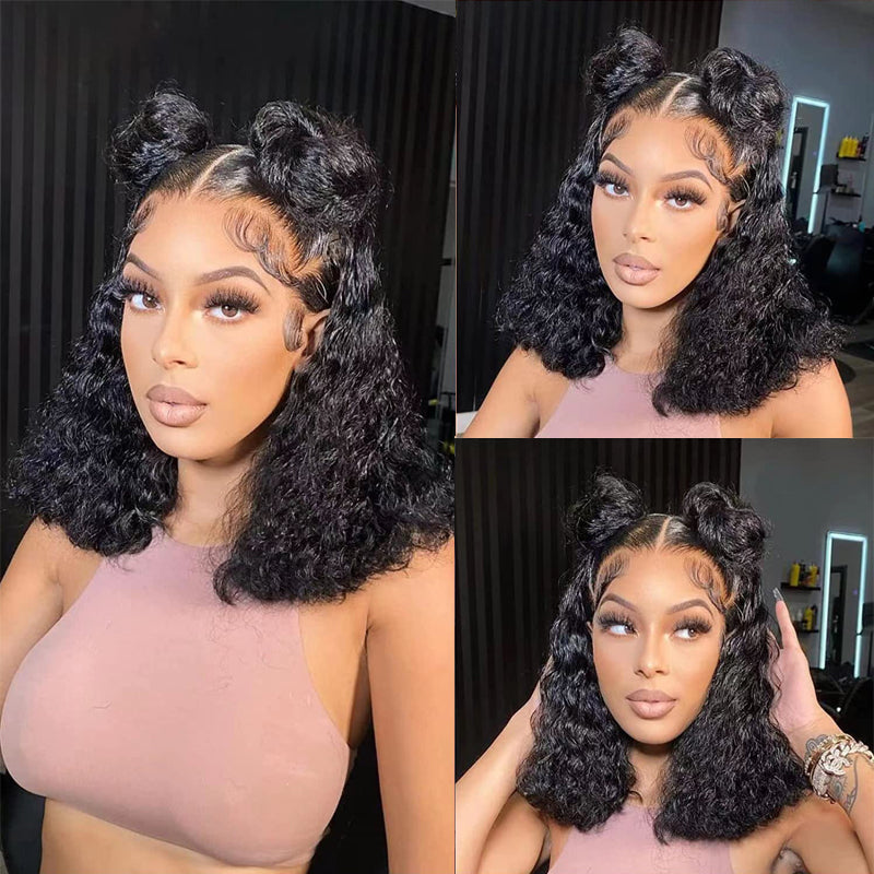 VIYA 13x4 Curly Bob Full HD Lace Frontal Pre Bleached Knots Human Hair Wig Beginner-Friendly