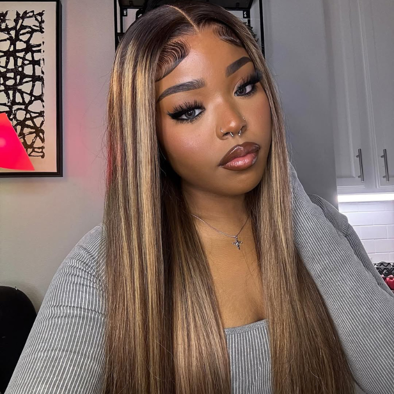 VIYA Pre Bleached Knots 13x6 HD Full Lace Frontal P4/27 Color Straight Human Hair Wig