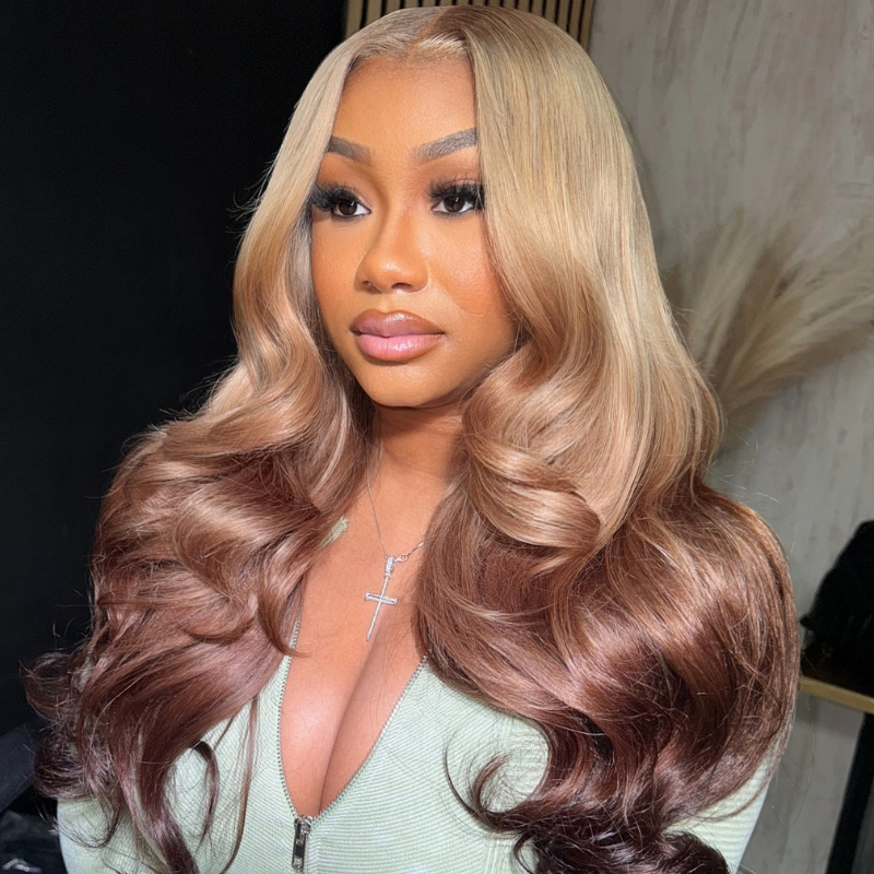 VIYA Full Size™ Glueless 13x6 HD Lace Hairstyles Three Blonde Pink Brown Loose Body Wave Pre Bleached Knots Wig