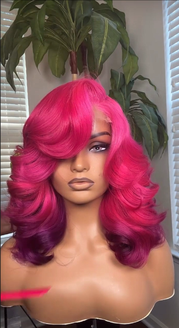 Rose Wholesale Custom Products:  5×5 HD 14inch Eye-catching Barbie Pink  Body Wave Wig