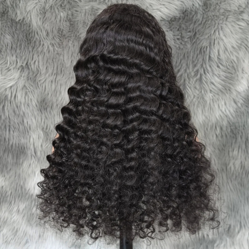 VIYA 13x6 HD Lace Frontal Deep Wave Natural Black Human Hair Pre Bleached Knots Wig