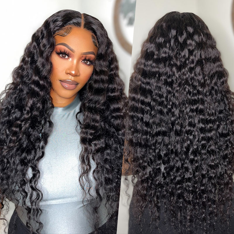VIYA 13x6 HD Lace Frontal Deep Wave Natural Black Human Hair Pre Bleached Knots Wig