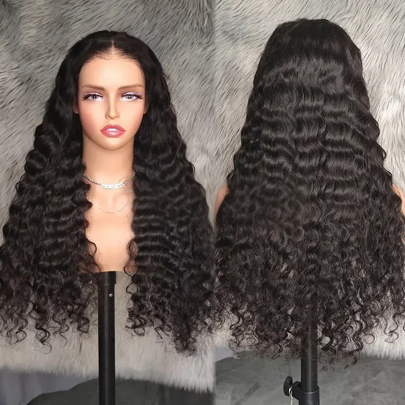 VIYA 13x6 HD Lace Frontal Deep Wave Natural Black Human Hair Pre Bleached Knots Wig